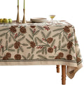 ISAENNE Designer Christmas Beige Linen Extra Long Tablecloth Rectangle,Pinecones Pattern Indoor Table Cloths,Washable Decor Tablecloths for Dining Thanksgiving Kitchen,63"*110"-Carol B