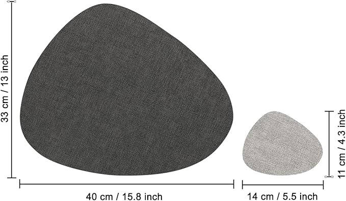 Placemats and Coasters, Washable Placemats Round Faux Leather Wipeable Place Mats Non Slip Heat Resistant Indoor Outdoor Table Mats (Set of 4, Light Gray Gray)