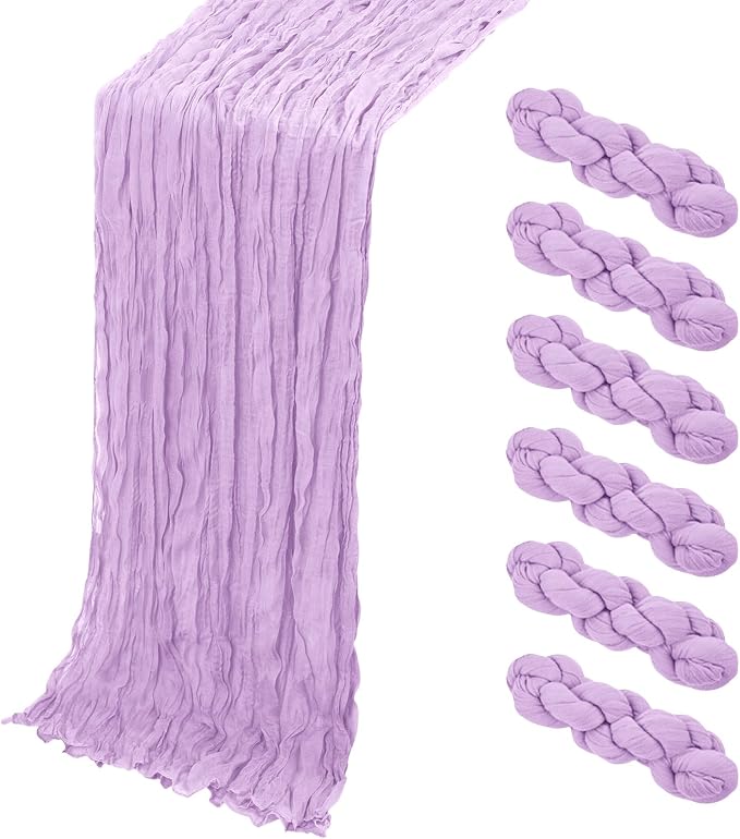 6 Pack Lavender Cheesecloth Table Runner, 17 x 108 Inch, Gauze Cheese Cloth by Yorcari