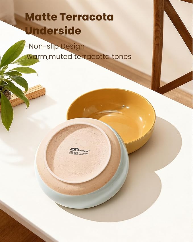 Pasta Bowls Set of 8, 34oz Speckled Ceramic Bowls Set for Serving Salad, Pasta, Soup, Dinner, 8" Wide and Deep Bowls, Dishwasher & Microwave Safe, Matte Terracotta Base (Mixed Color)