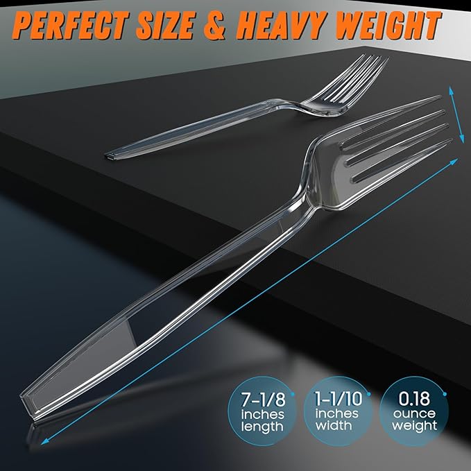 360pc 7.1" Clear Plastic Forks Heavy Duty with Heat Resistant & BPA Free, Solid and Durable Plastic Cutlery, Premium Disposable Forks for Party Supply