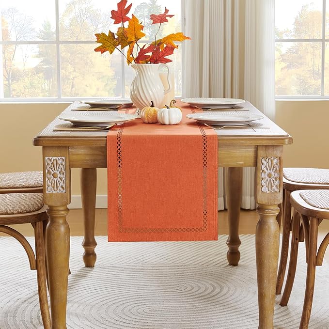 Orange Burlap Table Runner, Fall Table Runners 36 inches Long | Double Layer - Image 3
