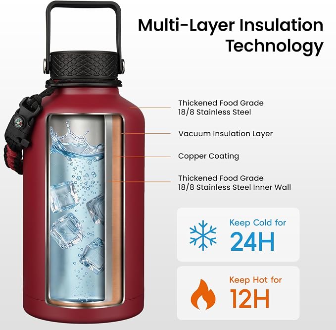 Konokyo 87 oz Insulated Stainless Steel Water Bottle Jug - Image 3