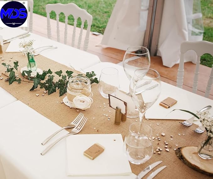 MDS® Pack of 25 Natural Burlap Table Runner, 12 x 108 Inch, Jute Vintage Rustic - Image 2