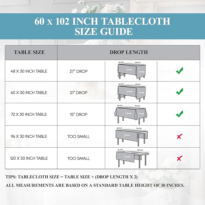 VidaFete Tablecloth 60 * 102inch 10 Pack Rectangle Table Cloth Polyester, Stain Wrinkle Resistant Dining Table Cover for Kitchen Dinning Party Wedding Rectangular Tabletop Buffet Decoration(White)