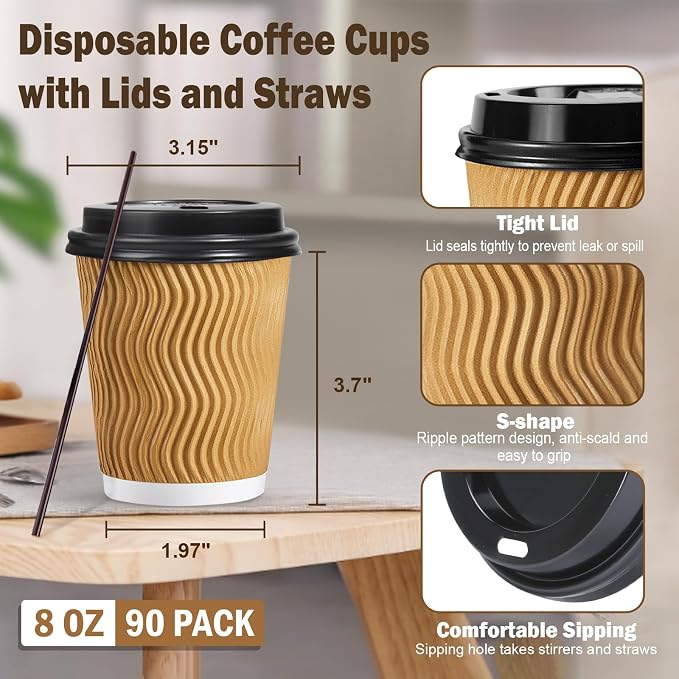 SIUQ 90 Pack 8 oz Disposable Coffee Cups - Image 2