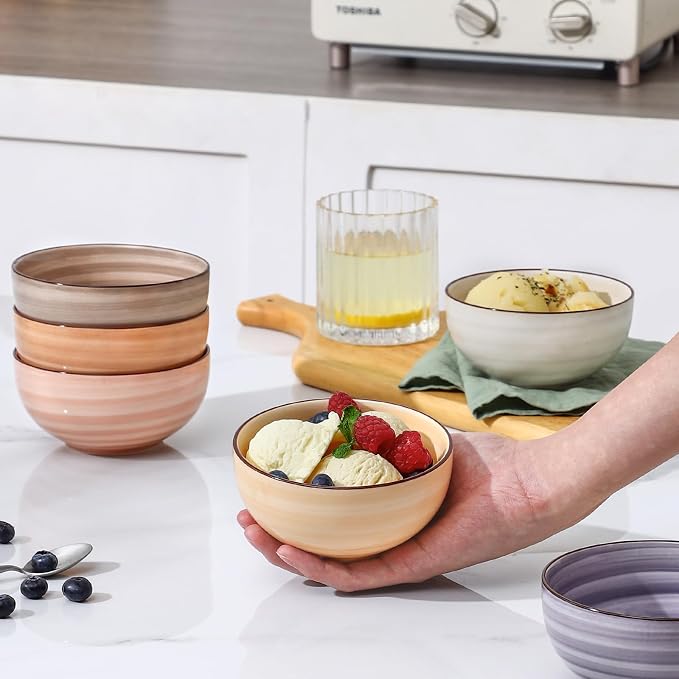 Selamica Ceramic Ice Cream Bowls, 12 OZ Dessert Bowls Set of 6, 4.7 Inch Small - Image 2