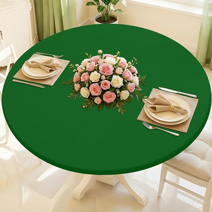 Round Spandex Tablecloth, Elastic Fitted Waterproof Tablecloths for 36"-44" Tables, Stretch Washable Picnic Table Cover for Camping, Dining, Indoor and Outdoor, Emerald Green