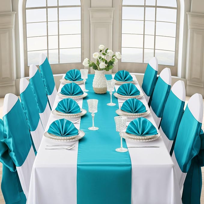 Teal Blue Satin Table Runner, 12x108 Inches, 12 Pack | Premium Satin, Smooth - Image 3