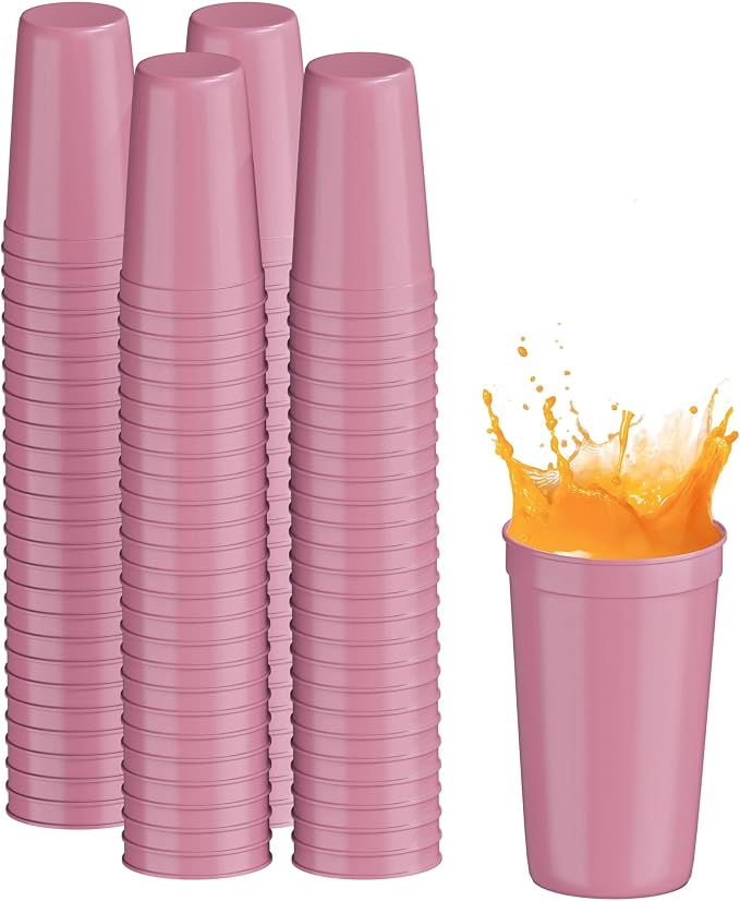 PartyPrints 100 Pack 22 oz Pink Reusable Blank Plastic Cups, Colored Plastic by PartyPrints
