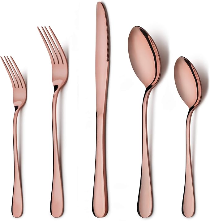 LIANYU Copper Silverware Flatware Set, 60 Piece Cutlery Set by LIANYU