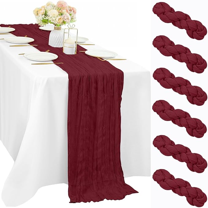 10FT 6 Pcs Burgundy Cheesecloth Table Runner Gauze Fabric Boho Cheese Cloth by Sunnyline