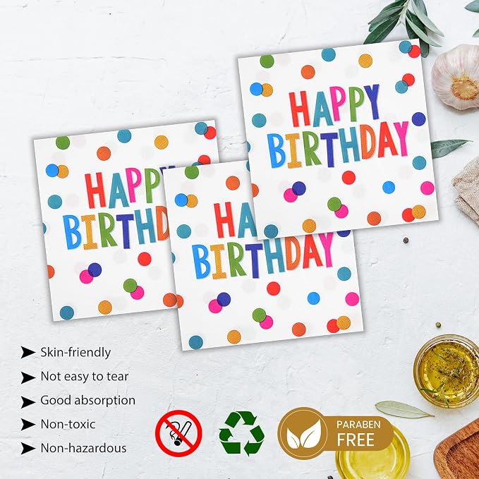 50PCS Birthday Plates and Napkins Party Decorations, 7inch Colorful Dots Happy - Image 5