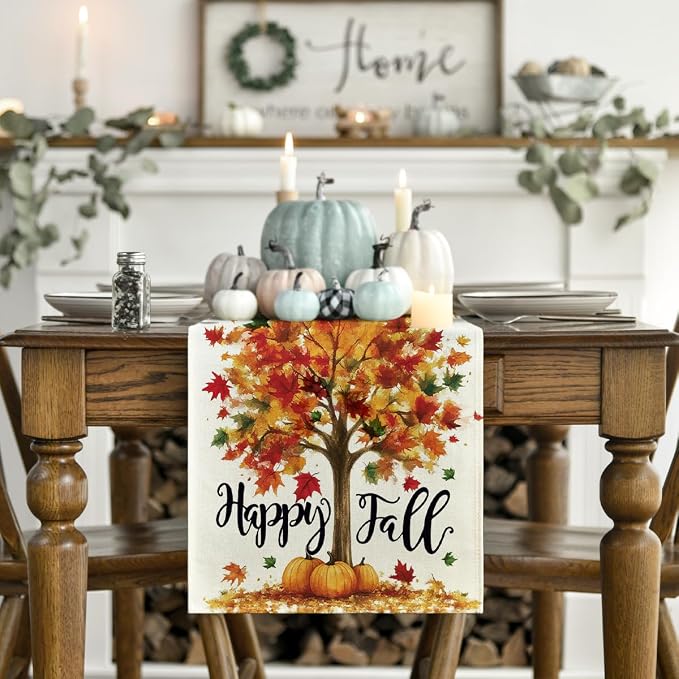Artoid Mode 210 GSM Fall Table Runner 13x108 Inch Home Party Decor | Maple Tree - Image 2