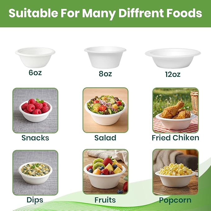 Disposable Paper Bowls (500 Pack 12 oz), Heavy-Duty Compostable, Eco-Friendly, Bagasse Bowl for Soup, Salad, Dessert & More