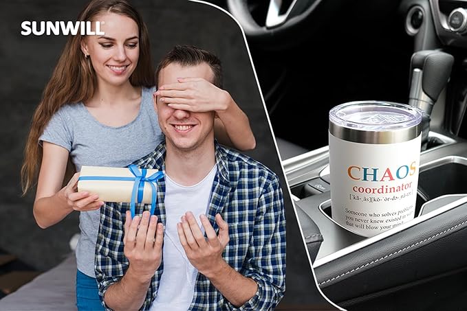 SUNWILL Coffee Tumbler with Lid, Christmas Gifts for Women, Stainless Steel Insulated Mug, CHAOS Coordinator Cups for Birthday, Thank you, Graduation - 20 oz Snow White