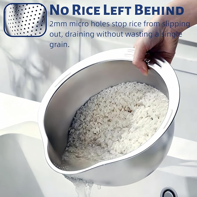 DOPMEP Rice Washer Strainer Bowl Stainless Steel Colander - Image 3