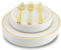 Exquisite 200 Piece Heavyweight Party Disposable Plastic Plates and Cutlery Set by Exquisite