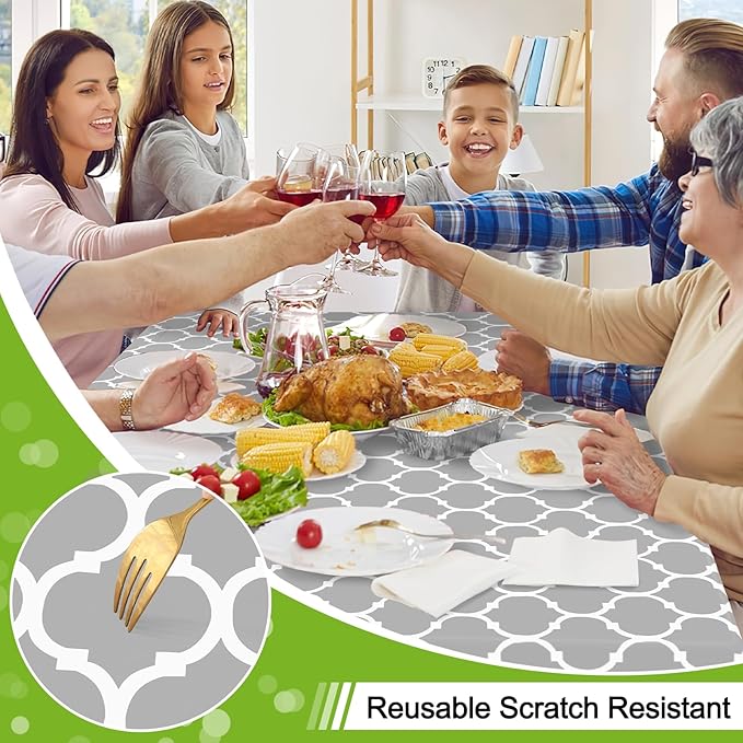 Smiry Rectangle Table Cloth, Waterproof Vinyl Tablecloth with Flannel Backing for Rectangle Tables, Wipeable Spillproof Plastic Tablecloths for Dining, Indoor and Outdoor (60"x102", Light Grey)