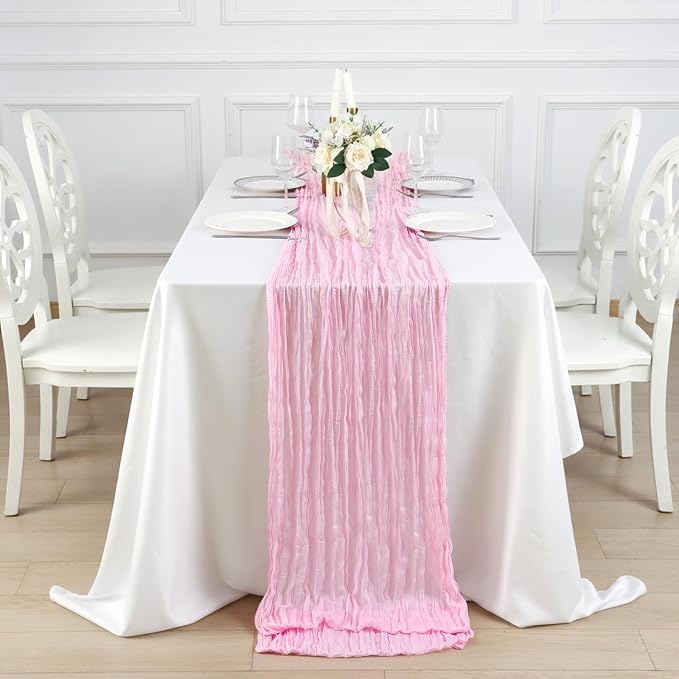 1 Pack Candy Pink Cheesecloth Table Runner 120 Inch Boho Wedding Decor | - Image 4