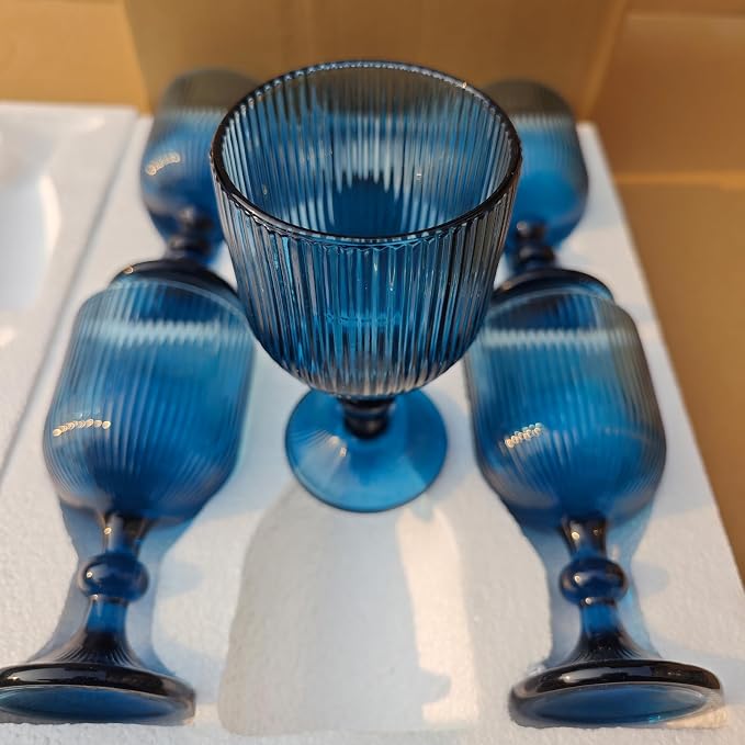 CHLJAR Blue Wine Glass Goblet Set of 6, 14 oz Blue Goblets Glassware, Colored - Image 5