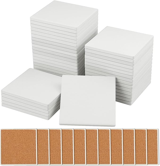 60 Pieces 4 Inch Blank Ceramic Coasters, Unglazed Ceramic Tiles Coasters by GNIEMCKIN