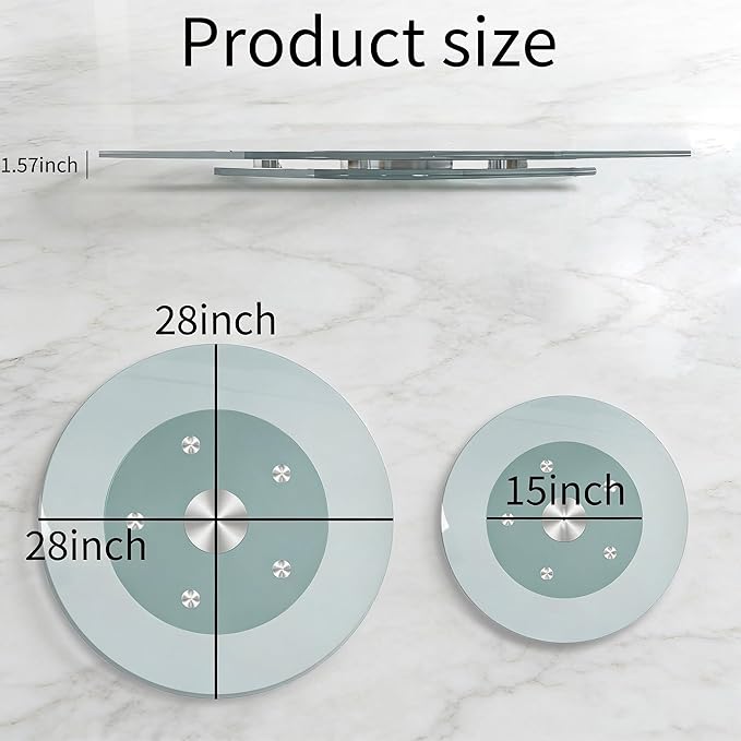 28" Glass Lazy Susan for Dining Table, Glass Turntable Table Centerpiece with 6 Rotating Wheels, 360° Smooth and Silent Spin Tabletop Rotating Tray, for Family Gatherings, Banquets, Weddings, 72 cm