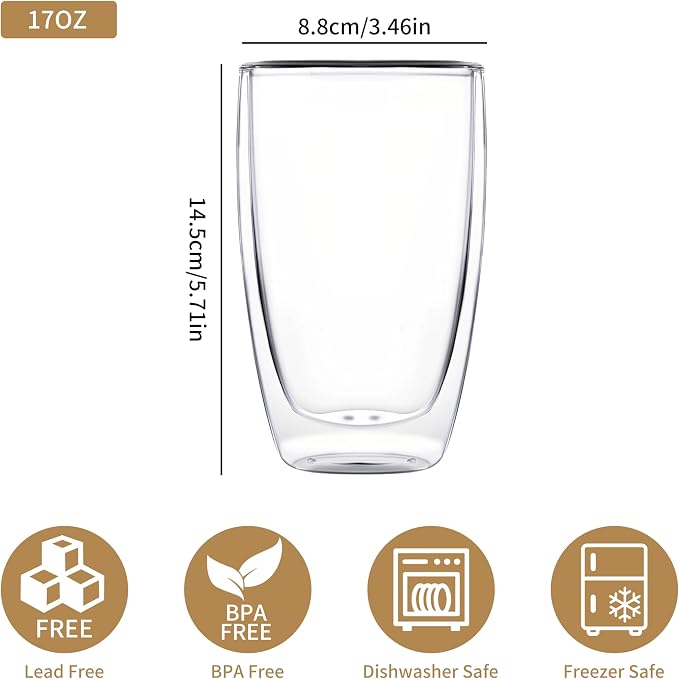 MESNEY 17 oz Double Wall Glass Coffee Mugs, Bulk Set of 48 | Insulated Double - Image 3