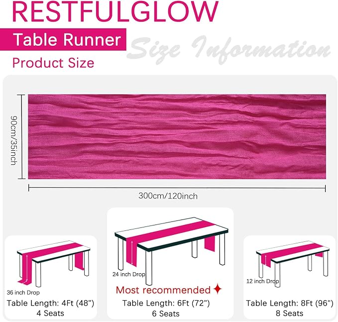12 Pack Hot Pink Cheesecloth Table Runner 35 x 120 Inch | Boho Gauze Fabric - Image 2