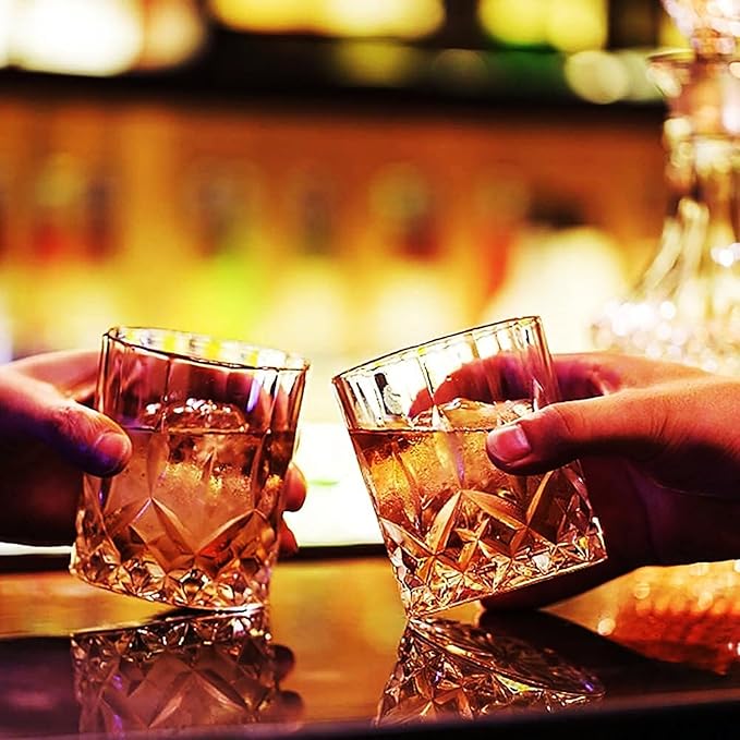 GLASKEY Whiskey Glasses Set of 4,Rock Glasses,11 oz Lead-Free Crystal Bourbon Glass,Old Fashioned Glass for Bourbon,Cognac,Irish Whisky,Personalised Whisky Glass Gift Set for Men,Dad,Brother