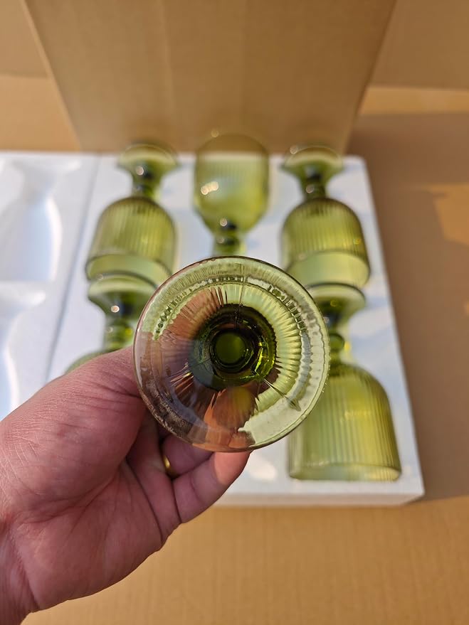 Vintage Green Wine Glasses Set of 6, 14 oz Green Goblets Glassware Drinking - Image 7