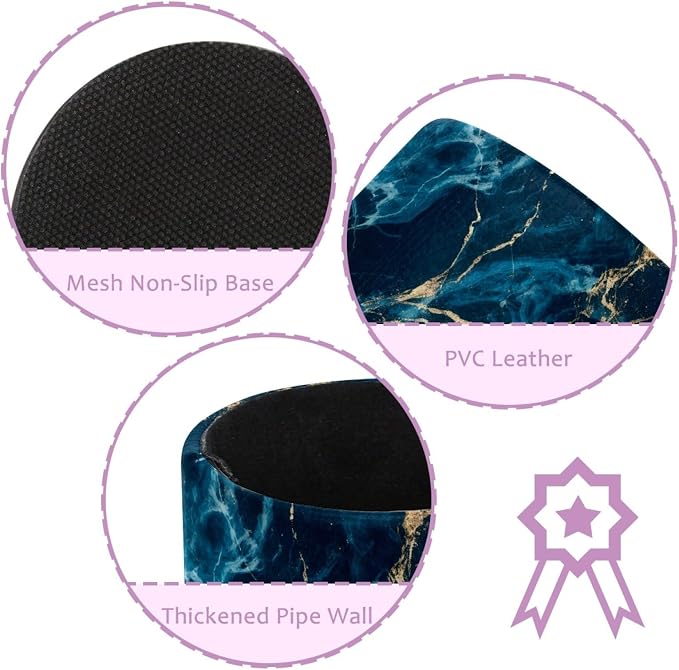 Navy Blue Abstract Marble Leather Pen Holder - Image 2