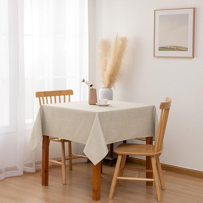 Hiasan 2 Pack Faux Linen Square Tablecloth - Wrinkle and Stain Resistant Washable Table Cloth for Kitchen Dining Room Holiday Table Cover for Party Dinner, Beige, 30 x 30 Inch