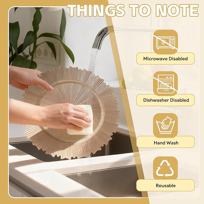 PROY 100 Pcs 13 Inch Gold Charger Plates Bulk, Elegant Fluted Edge Plastic Charger Plates Reusable Table Chargers, Round Gold Chargers Dinner Plate Wedding Decoration