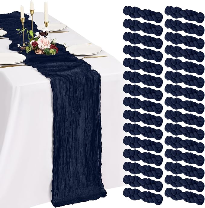 30 Pack Cheesecloth Table Runner 10FT Navy Blue Table Runner Boho Gauze Cheese by Showgeous