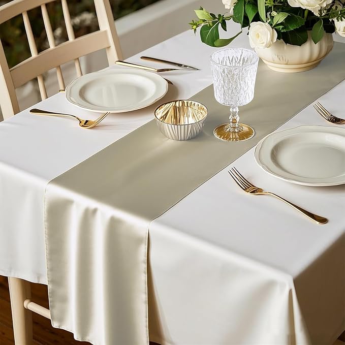 Satin Ivory Table Runner 12 x 108 Inches Pack of 10 Long Table Runner - Image 2