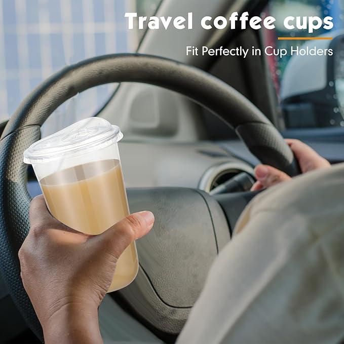 50 Sets Clear Plastic Cups with Strawless Sip Lids, Thickened Clear Disposable Plastic PET Crystal Cups for Iced Coffee, Smoothie, Cold Beverage, Drink Shops and Party Catering (18 oz)