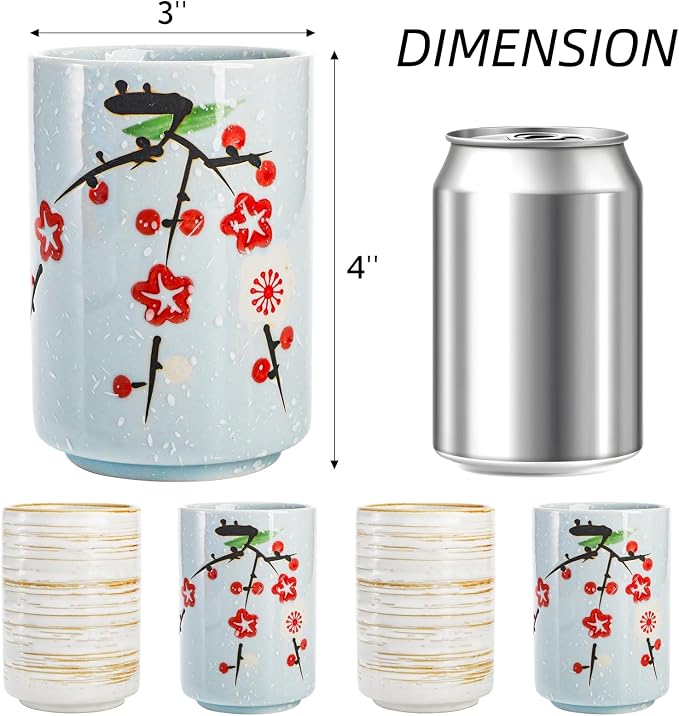 4 Pack Japanese Tea Cup, 10 Oz | Handleless Cup Set - Image 2