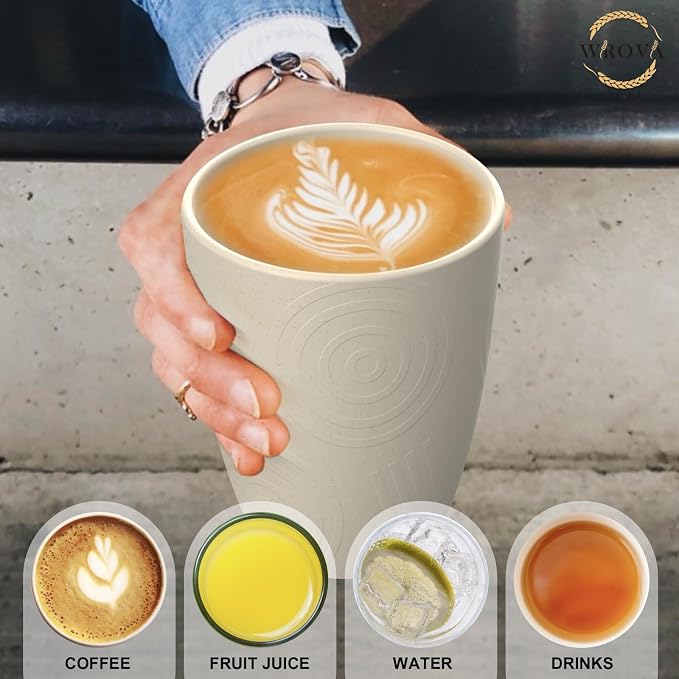 Wrova Wheat Straw Cups 8 PCS Good Alternative to Plastic Reusable Cups 12 oz - Image 5