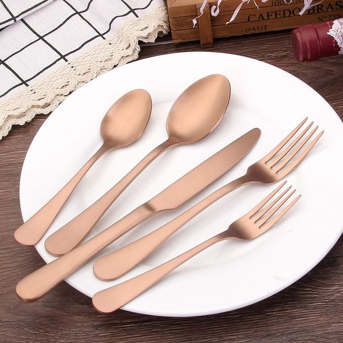 Matte Rose Gold Silverware Set, Satin Finish 20-Piece Stainless Steel Flatware - Image 6