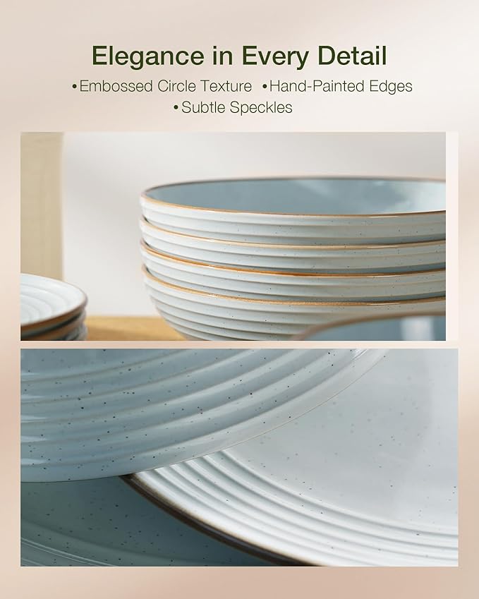 Famiware Jupiter Dinnerware Set, Plates and Bowls Dish Sets for 4 (12 Pieces), Microwave and Dishwasher Safe Stoneware Speckled Tableware, Chip and Scratch Resistant, Light Blue