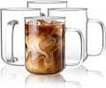 Glass Coffee Mugs, 20 oz Ice Coffee Cups Set of 4, Large Clear Tea Cups by BWODYAY