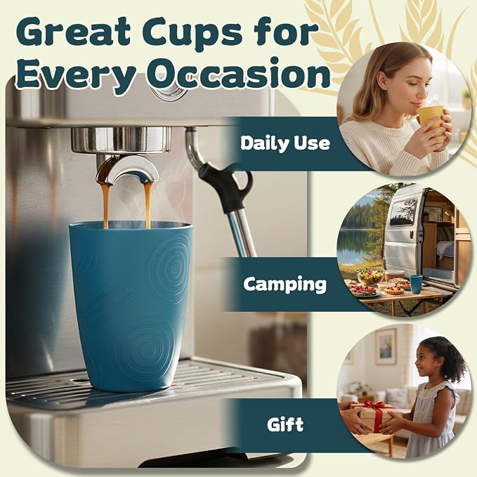 Wrova Wheat Straw Cups Set Alternative to Plastic Cups 16 oz, Reusable Drinking - Image 6