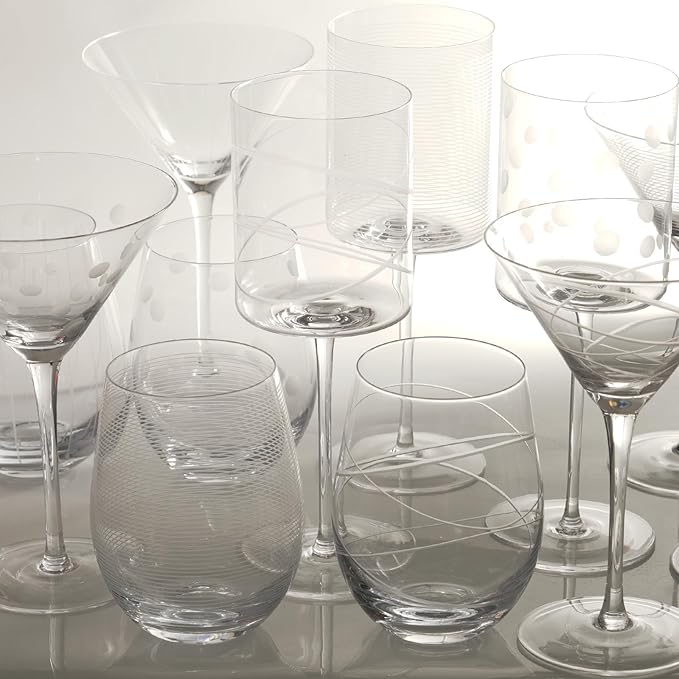 Etched Stemless Wine Glasses for Red or White Wine (Set of 4), 18-Ounces, Large Wine Glasses for Cabernet, Pinot Noir, Burgundy, Bordeaux, Clear, Etched