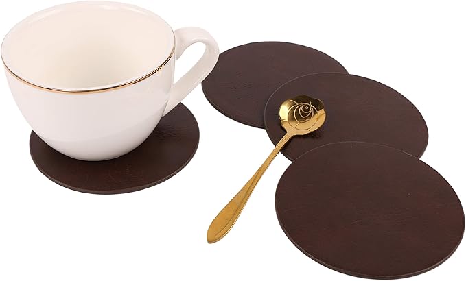 Embossed PU Leather Placemats, Waterproof Coffee Coasters, Kitchen Table Mats, Easy to Wipe Off for Dining Round Table