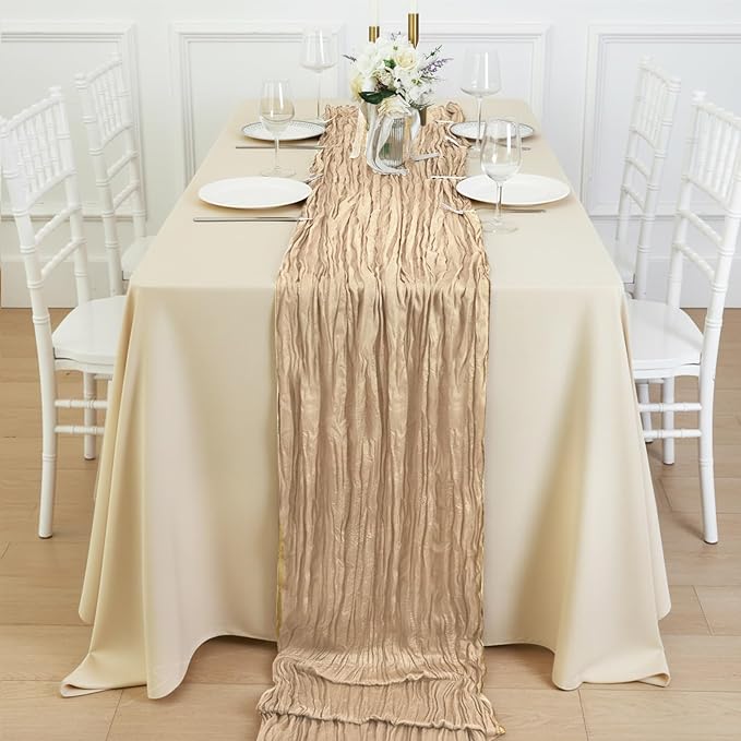 8 Pack Sand Cheesecloth Table Runner 120 Inch Boho Wedding Decor | Cheesecloth - Image 4