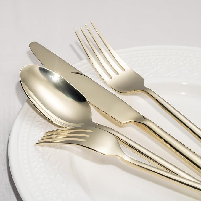 Alata Potter Champagne Gold 45-Piece Forged Silverware Set - Image 6