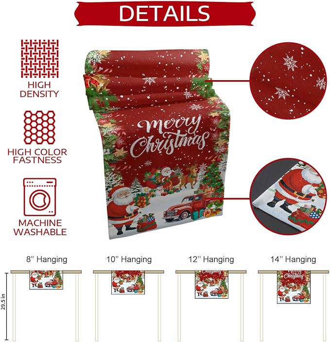 Merry Christmas Table Runner 70 Inches Long, Santa Xmas Tree Snowflake Table - Image 7