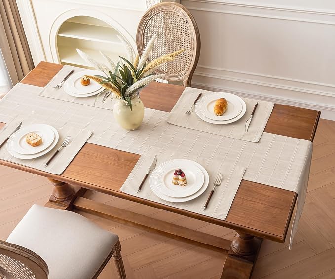 Linen Textured Table Runner, Ivory Table Runners 48 Inches Long | Raised Grid - Image 7