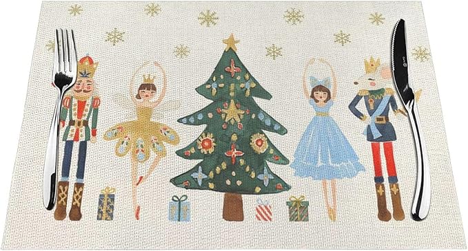 Merry Christmas Placemats 12x18 Inches Set of 4,Christmas Nutcracker Decorative Rectangle Winter Decoration Table Mats for Party, Home Kitchen,Dining Table Decoration